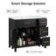 Meuble-lavabo noir 36 po avec lavabo en céramique à gauche, conception asymétrique à 3 tiroirs et 2 portes, poignées dorées, bois d'hévéa massif, prêt pour un robinet de 8 po, capacité de 250 lb-1483165215
