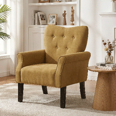 Upholstered Armchair, Button Tufted Accent Chair Single Sofa with Wood Legs for Living Room Bedroom