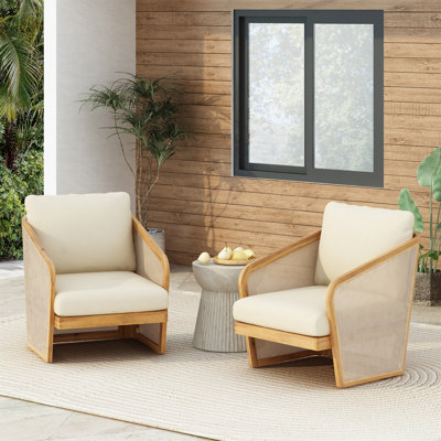 Ensemble de 2 fauteuils club Royal Wood PVC-coated polyester, beige
