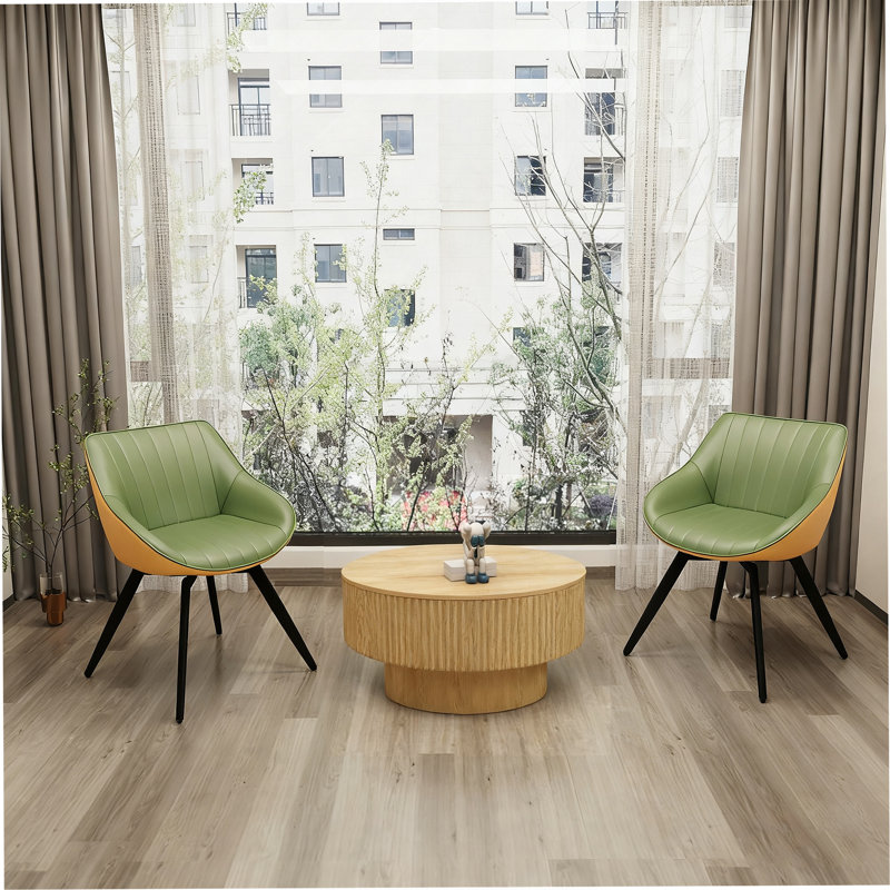 Table basse ronde moderne avec rangement et 2 chaises de salle à manger en polyuréthane, conception rayée en anneau pour la cuisine et la maison, peu encombrante et élégante