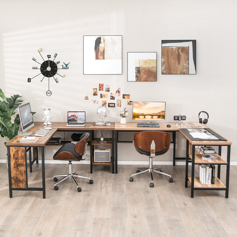 Emiljan L-Shaped Writing Desk, Rustic Brown