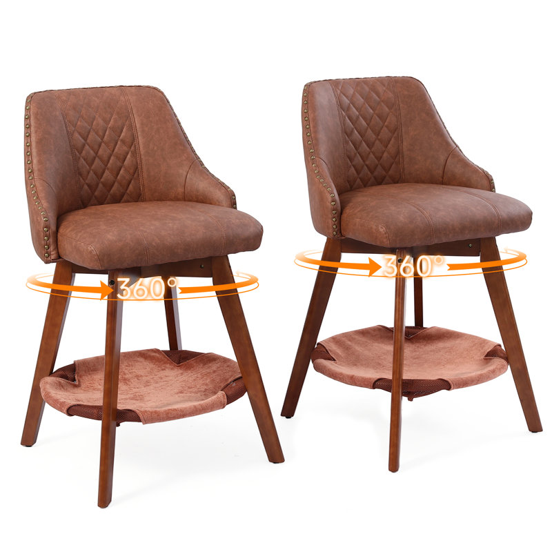 Swivel Upholstered Bar Stool with Solid Wood Frame