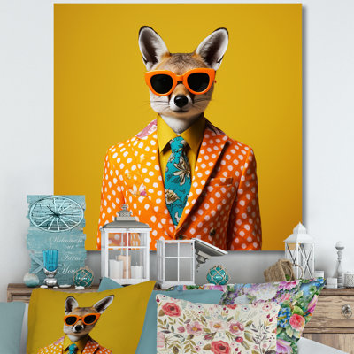 Yellow And Orange Suited Up Fox Fashion I - Fox Animal Wall Art