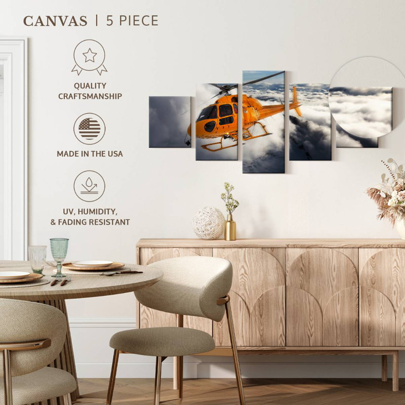 Rescue Helicopter Over Mountain, 24" H x 55" W