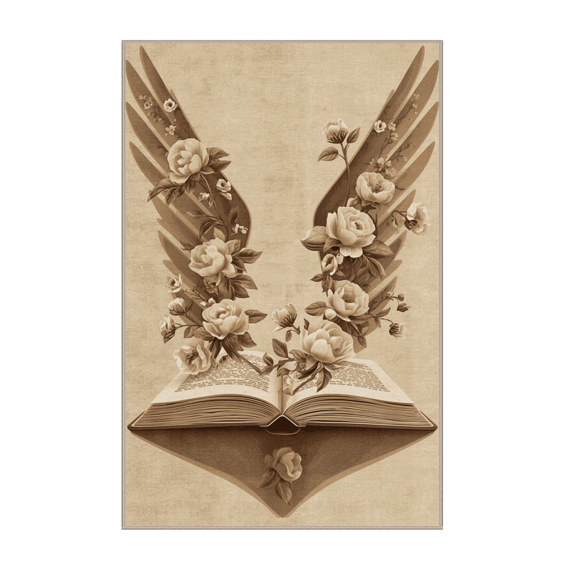 Tapis floral doux et moelleux à motif de livres ouverts Bleeker Classic - beige, 5 x 7