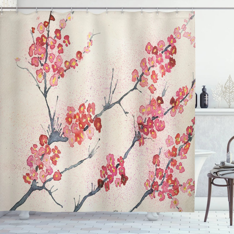 Ensemble de rideau de douche floral et crochets, H 70 po x l 69 po