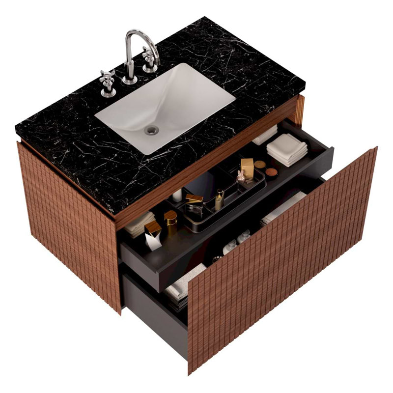 Melrose Single Vanity, Black, 36", Walnut