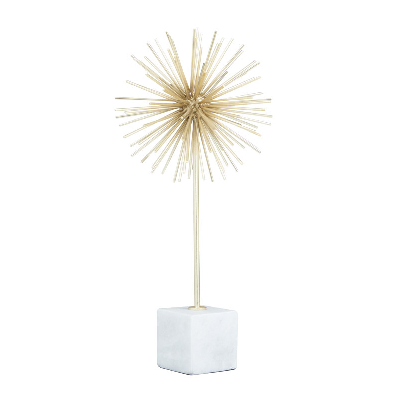 Marble Starburst Decorative Sculpture with Marble Base, 18.3" H x 8.3" W x 8.35" D, Gold