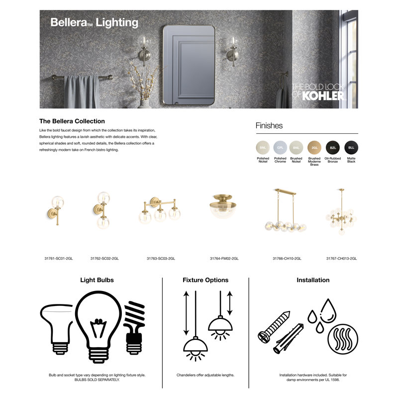 Bellera 14 In. One-Light Pendant, Brushed Moderne Brass