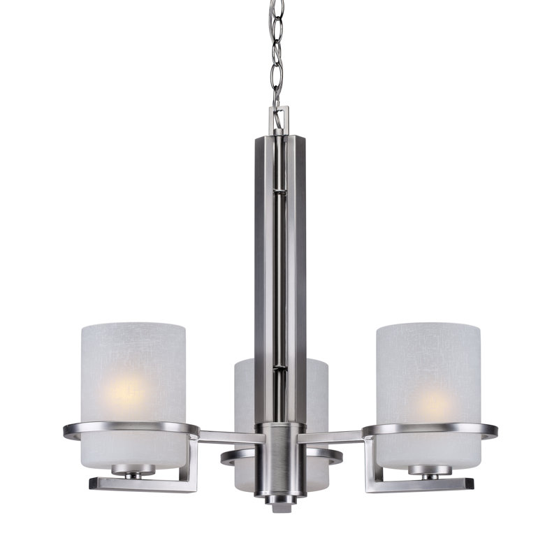Lustre classique/traditionnel ombré 3 lumières Vanzandt, Nickel brossé, Lin blanc