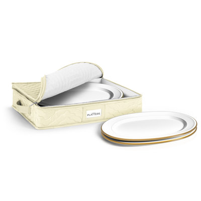 Quilted Dinnerware Storage Case with Handles & Felt Dividers