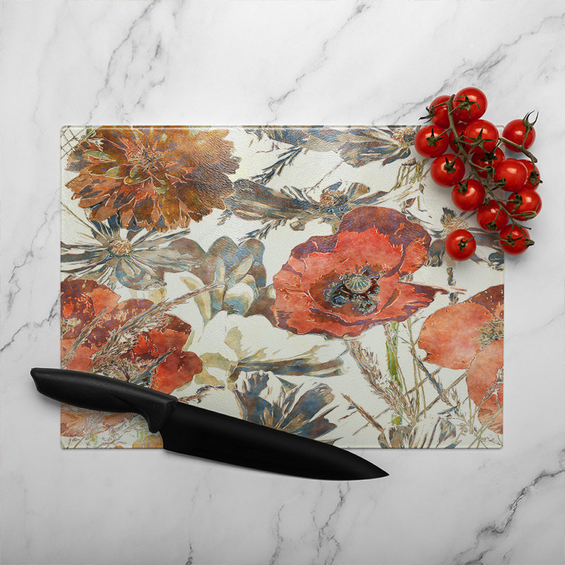 Watercolour Flower Print Glass Chopping Board, 28cm L x 20cm W