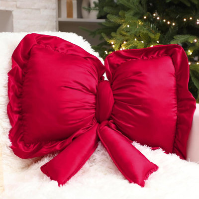 Christmas Bow Decorative Pillow Stuffed Xmas Throw Lumbar Pillow Bow Decorations For Cushion Bed Sofa Couch Holiday Outdoor Car Home Decorations