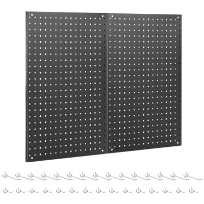 Pegboard, 2 PCS 24"×16" Metal Peg Board Panels Black Modular Wall Organizer Kit with 30 Hooks, Dual-Size Hole Design for Home Tool Storage, Garage Organization, Kitchen, Office, Craft Room