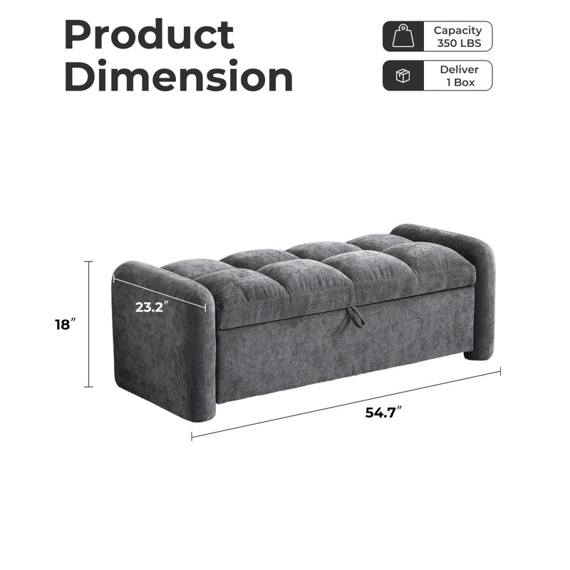 Modern-style Oversized Storage Bench, Dark Gray Chenille