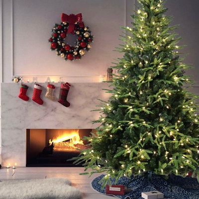 Arbre de Noël, 300 ampoules incandescentes blanc chaud, 1419 pointes, pin pe + charnière, fil à mémoire partiel, support en métal pliable pour décor festif d'appartements dans de petits espaces restreints