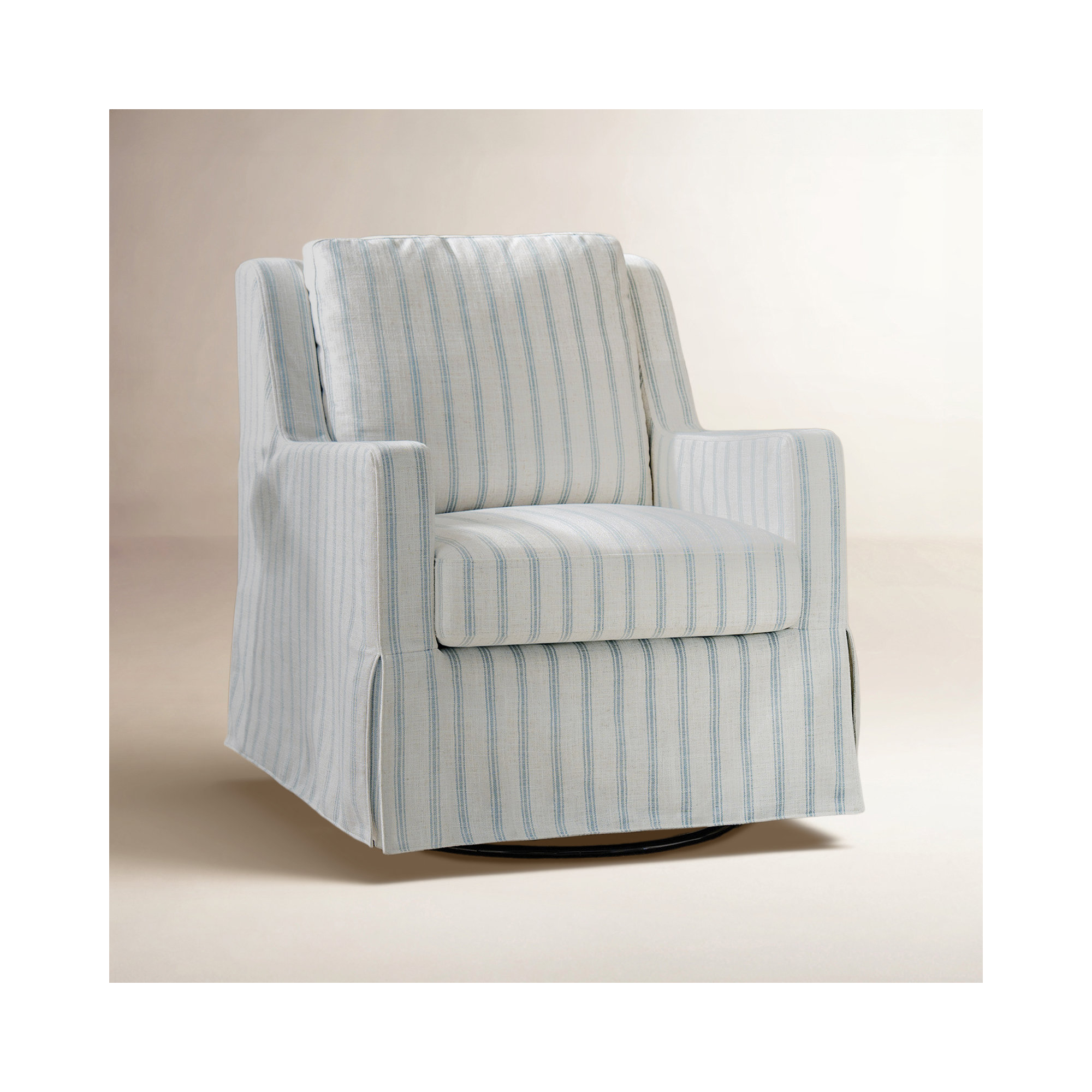 Minni Farmhouse Swivel Rocking Chair, Blue Striped