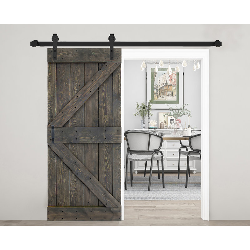 K Series Solid Wood Sliding Barn Door with Installation Hardware Kit (Smoky Gray), 38 po x 84 po