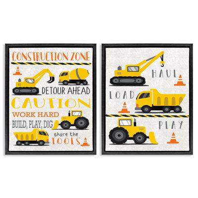 Ensemble de 2 toiles flottantes "Construction Zone Camions & Expressions", par Elizabeth Tyndall