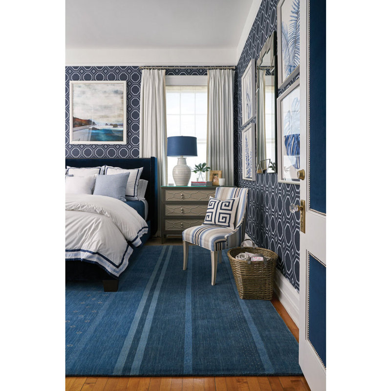 Gava Hand Loomed Wool Oriental Area Rug in Blue, Rectangle 3' x 5'