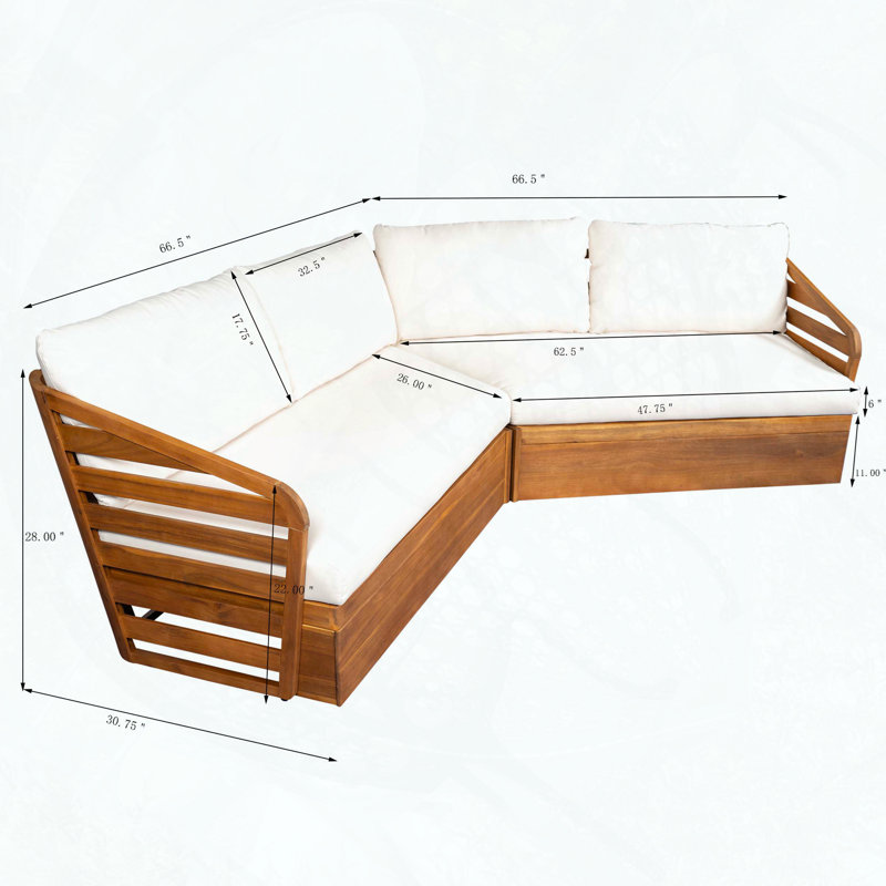 Ensemble de canapé modulaire en bois d'acacia avec coussins hydrofuges