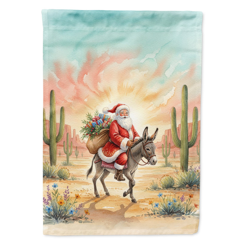 Père Noël sur un drapeau de jardin de Noël Burro, Taille du jardin, Santa Riding a Burro