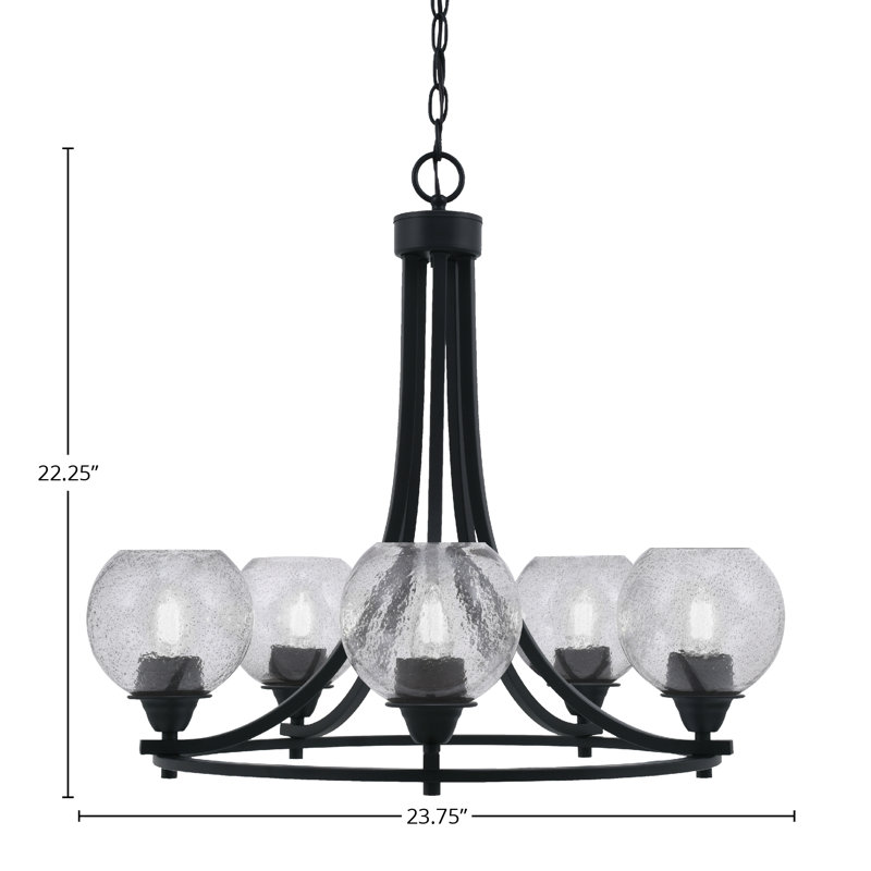 Paramount 5 Light Uplight Chandelier Shown In Matte Black Finish With 5.75" Smoke Bubble Glass