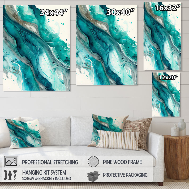 Turquoise Waves in Paradise V - reproduction sur toile, H 20 po x l 12 po x P 1 po, Toile tendue
