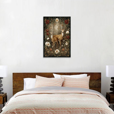 Art mural sur toile grand cerf de Noël, forêt d'hiver avec deux cerfs, impression sur toile, art mural prêt à accrocher pour une décoration saisonnière, 28 po x 40 po