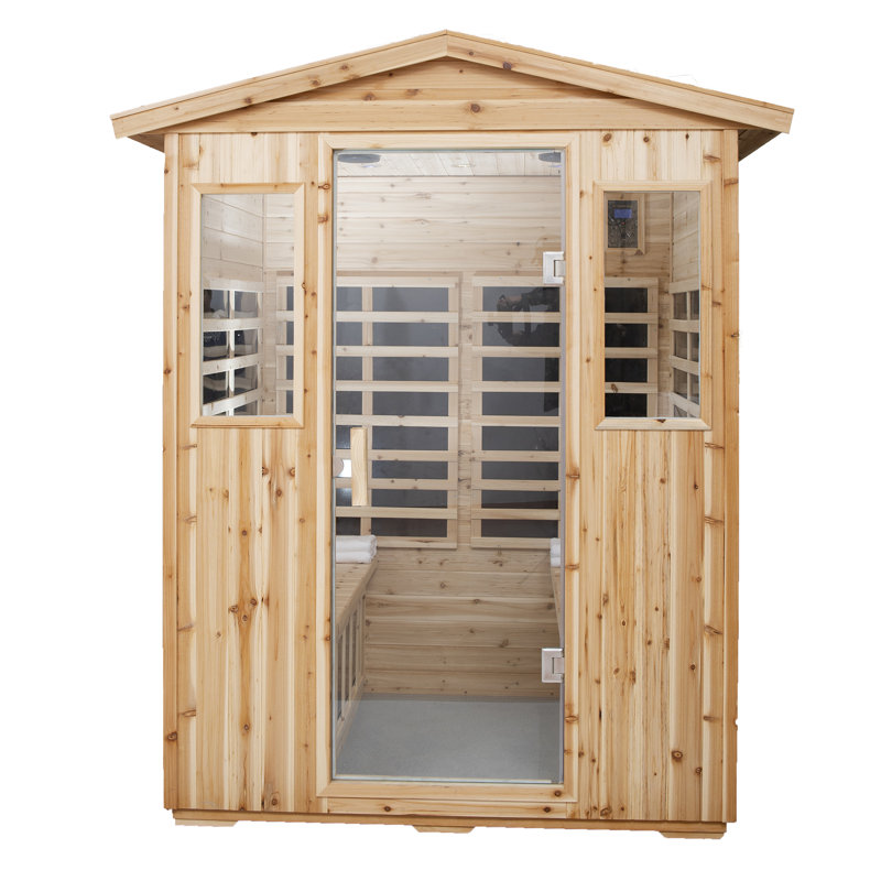 Sauna à infrarouges FAR pour 4 personnes avec panneau de contrôle et porte vitrée, Sapin