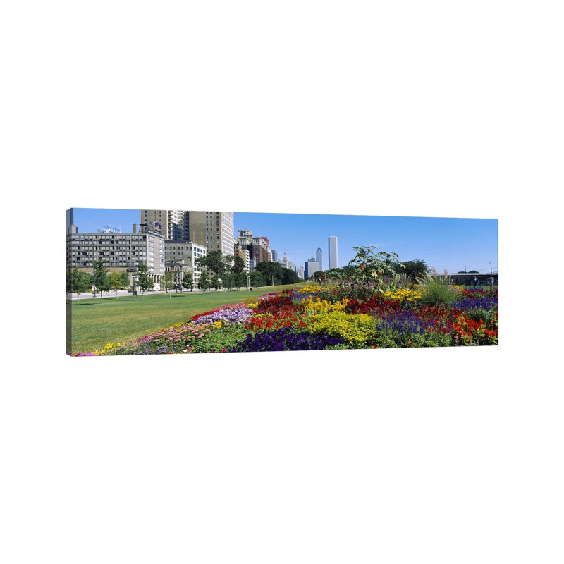 Flowers In A Garden, Welcome Garden, Grant Park, Michigan Avenue, Roosevelt Road, Chicago, Cook County, Illinois, USA - Wrapped Canvas Panoramic Print