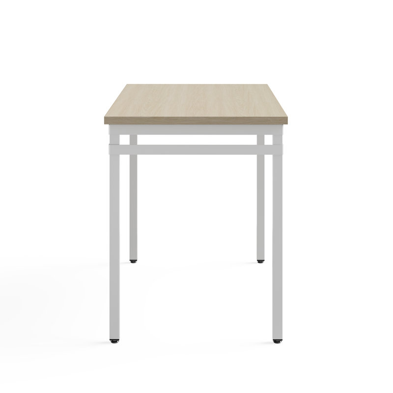 Modern White and Beige Wood Office Desk with Steel Frame