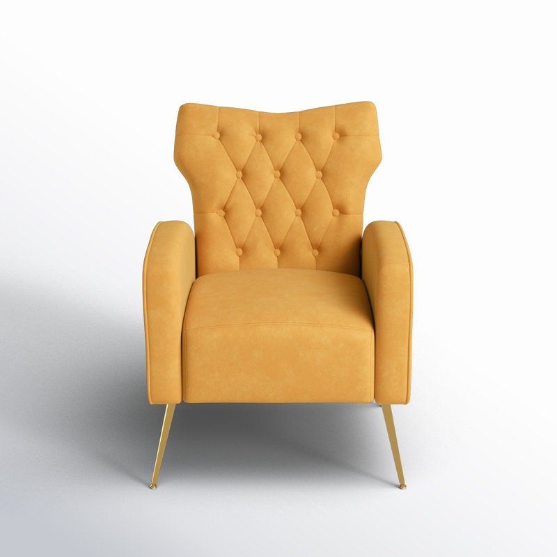 Consolata 37" H Velvet Wingback Chair with Button Tufting and Metal Legs, Mustard Velvet