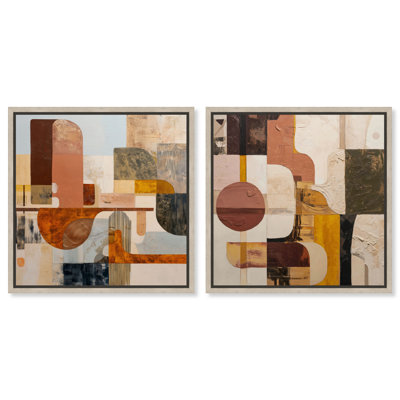 «Contemporary Layers Duo», reproduction d'art sur toile encadrée par Art Remedy, cadre en chêne naturel, 12 x 12