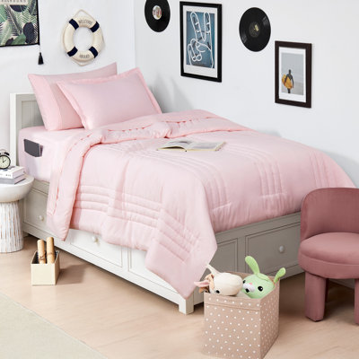 6 Piece Quilted Solid Stripe Comforter, Sheet Set And Mattress Protector Bedding Bundle, Twin