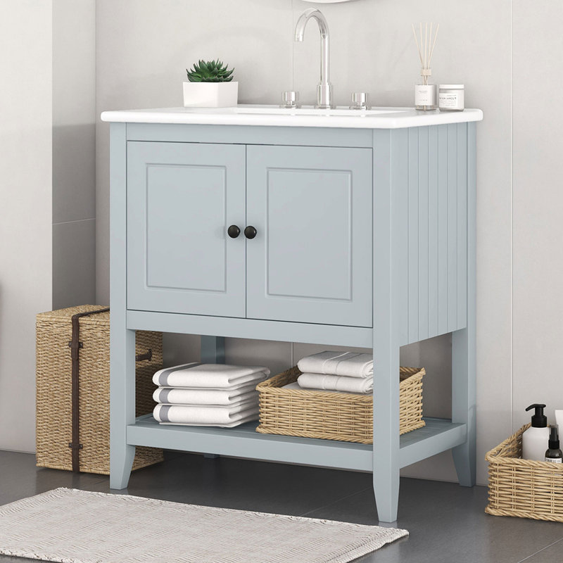 Gray 30" Modern Freestanding Bathroom Vanity with Ceramic Sink