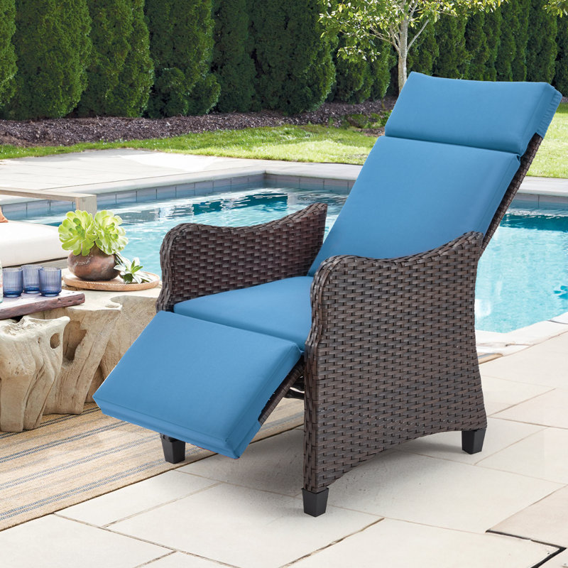 Wicker Outdoor Lounge Chair, Navy Blue