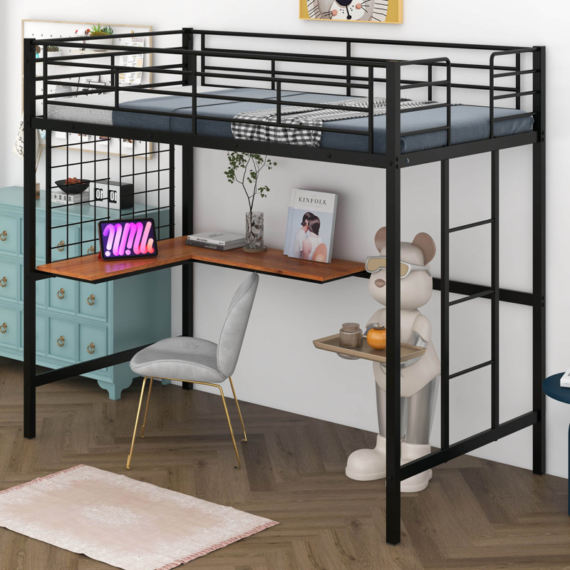 Lit mezzanine en métal avec bureau Dilana, Noir