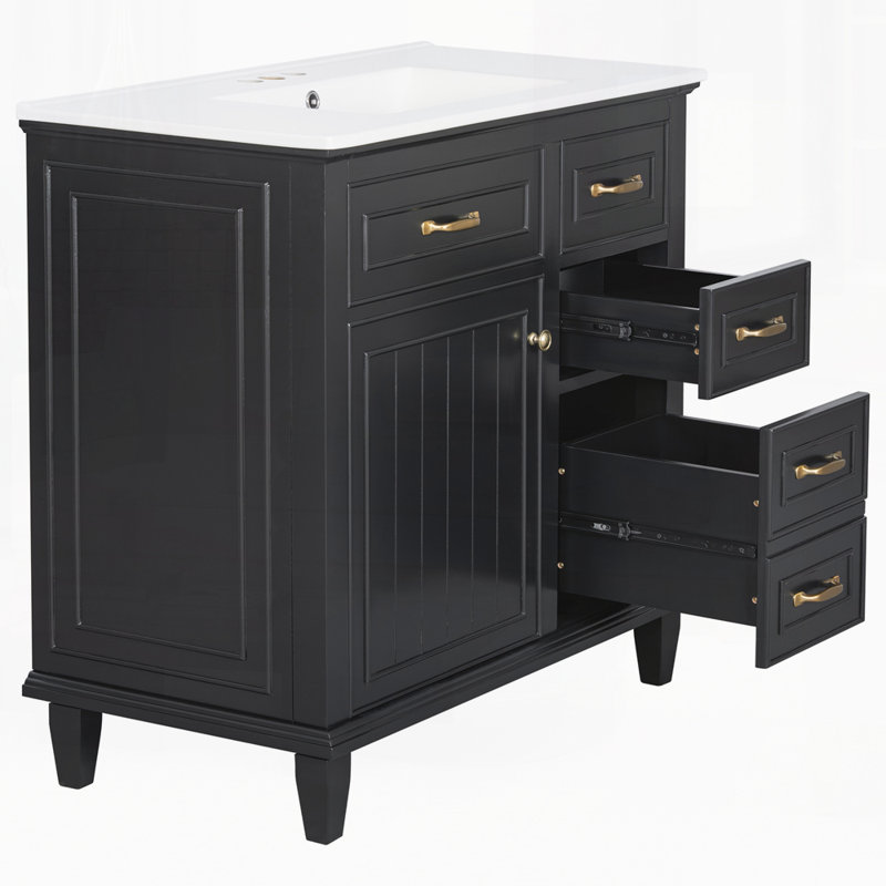 36 Inch Bathroom Vanity with Ceramic Sink, Black