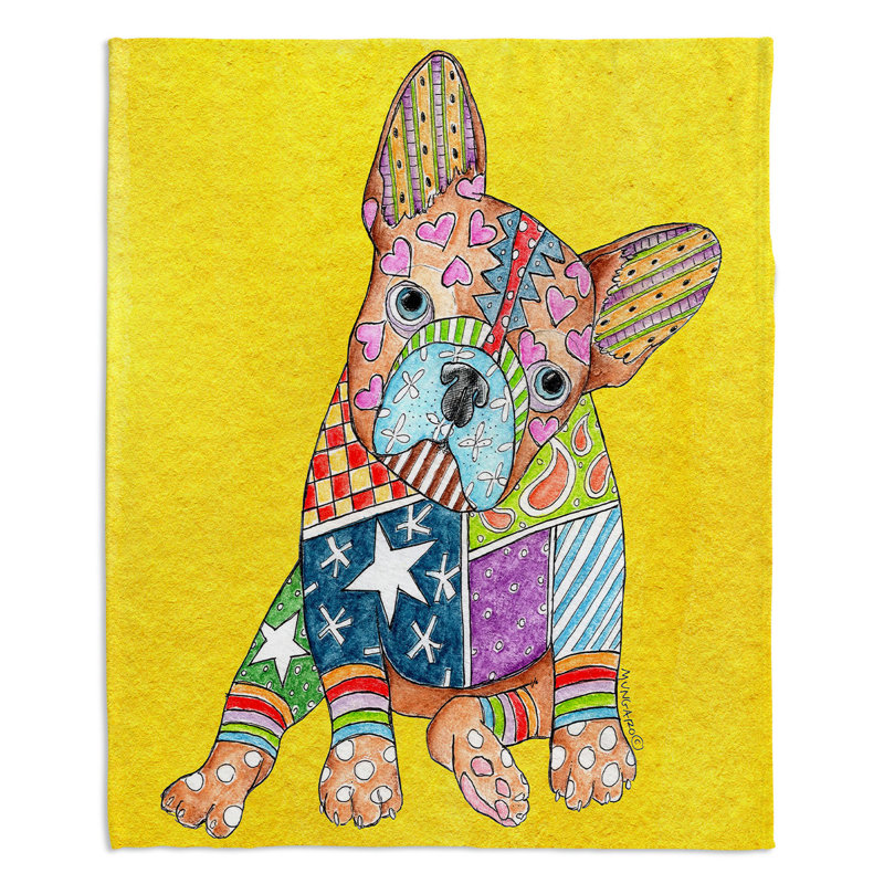  Couverture pour chien Schnauzer, 51 po x 60 po, Jaune, Bouledogue français