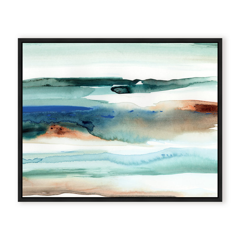 Coastal Retreat Beach Waves Abstract, Framed Canvas, 16" H x 24" W x 2.375" D, Black