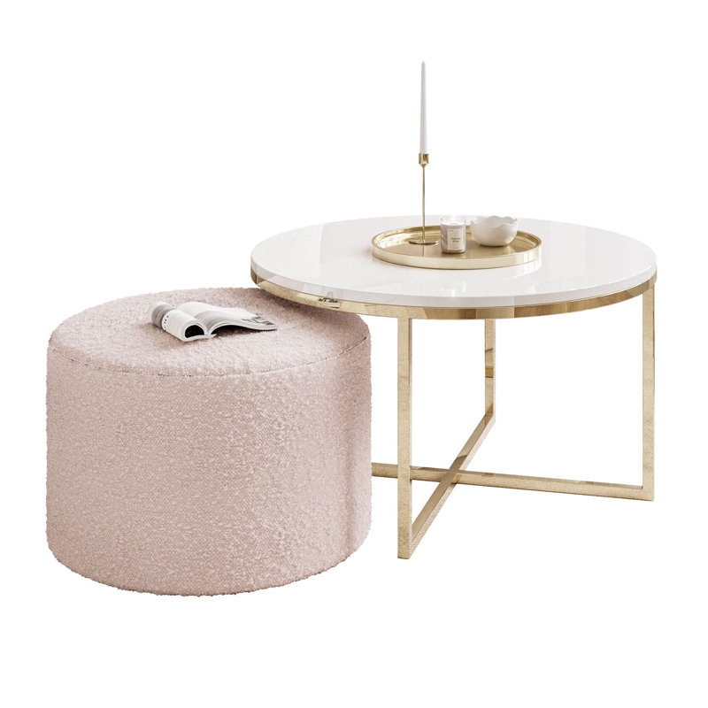 Kaulton Coffee Table, Wood, Gold chrome/White high gloss/Pink