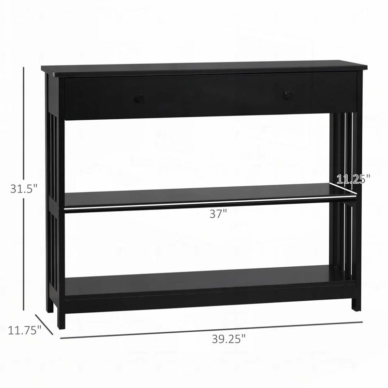 Console console avec tiroir extra large, 2 tablettes ouvertes et structure en lattes de bois