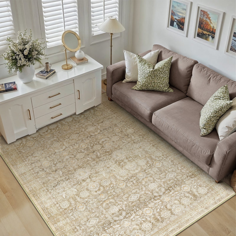 Vintage Full Pattern Washable Area Rug With Non Slip Backing, Rectangle 3' x 5'