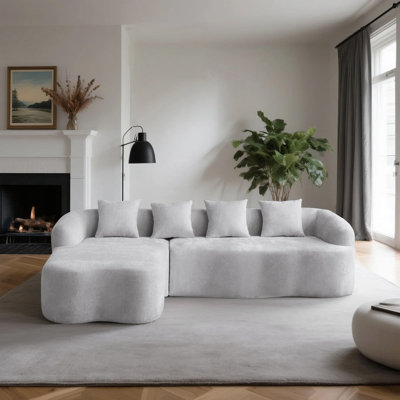 Modern 104.7" Curved L-Shaped Sectional Sofa with Throw Pillows