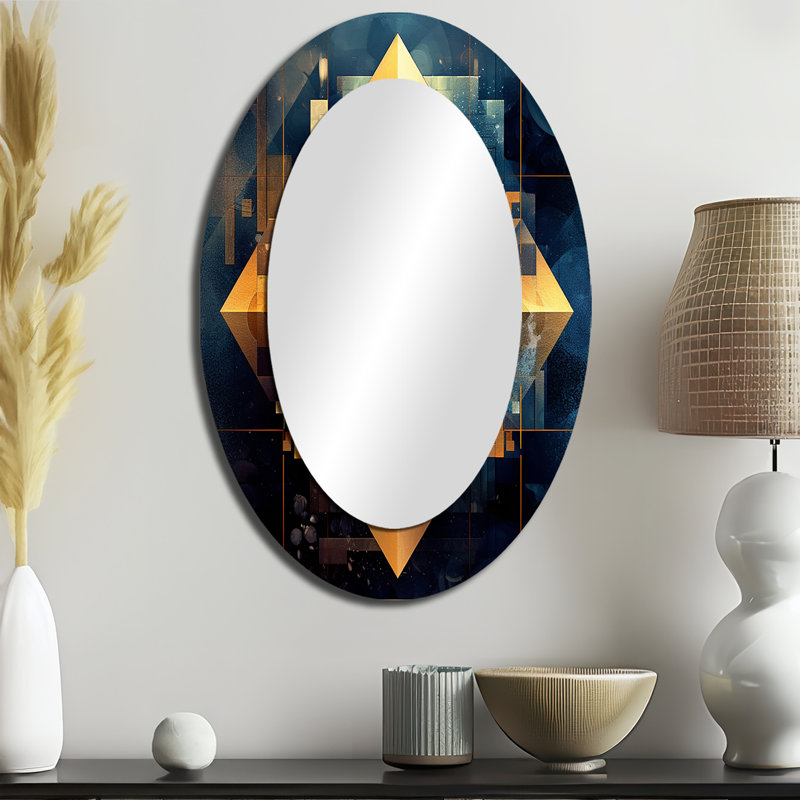 Gold Cubist Visions III - Modern Oval Wall Mirror, 36" x 24"