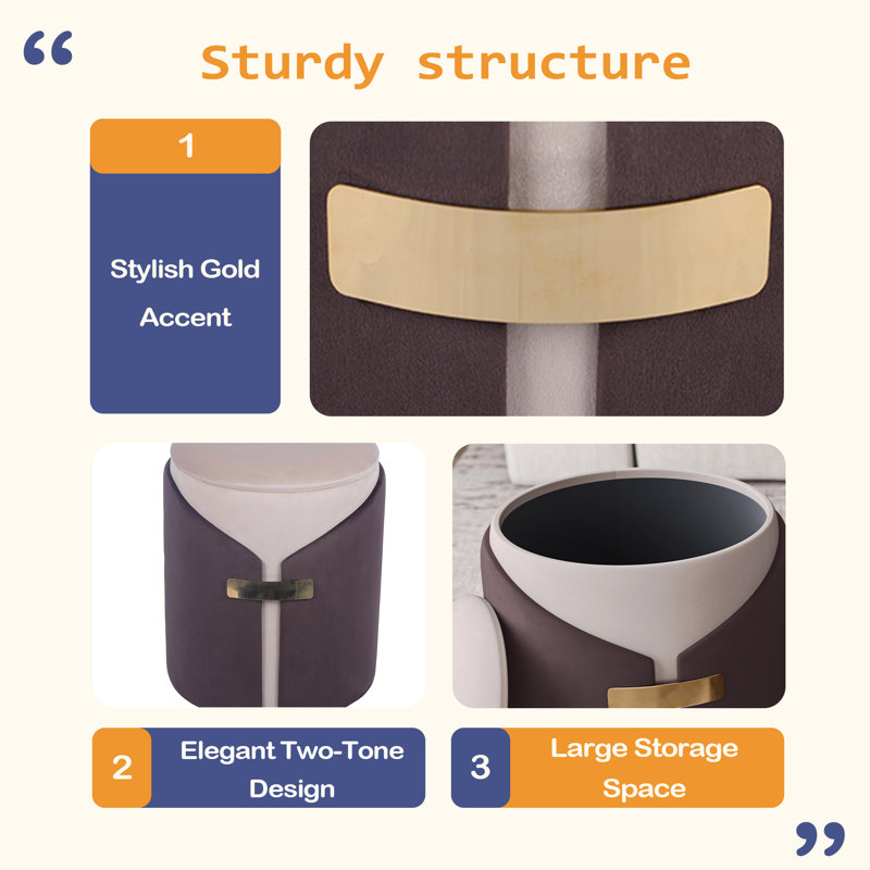 Pouf avec rangement ou tabouret de coiffeuse, Brun