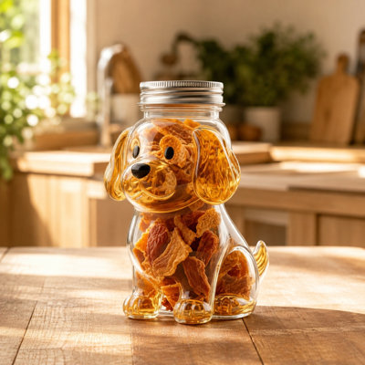 glass jar Dog Shaped Candy Jar Cute Airtight Dog Snack Container For Candy Coffee Beans Cookies With Lid Food Storage Kitchen Canister Pet Lovers Ideal Gift