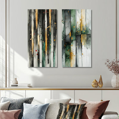 «Gold Green», ensemble de 2 art mural contemporain éthéré optique