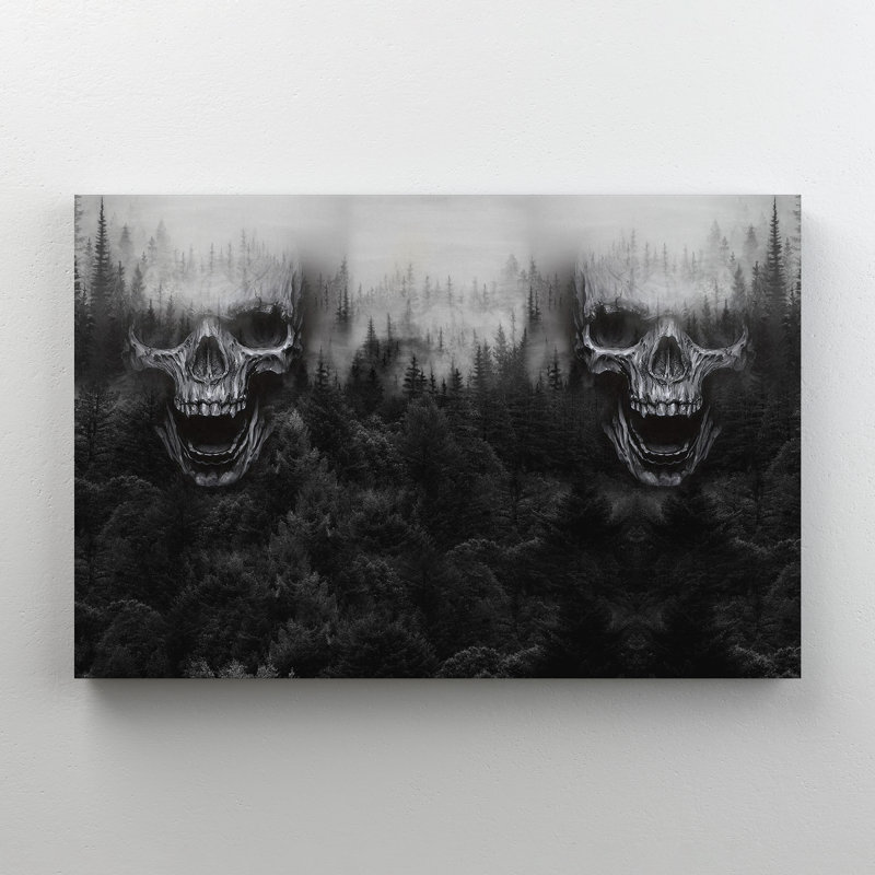Smokey Skulls Gallery Wrapped Canvas - Skull Illustration Decor, Black And Grey Home Decor